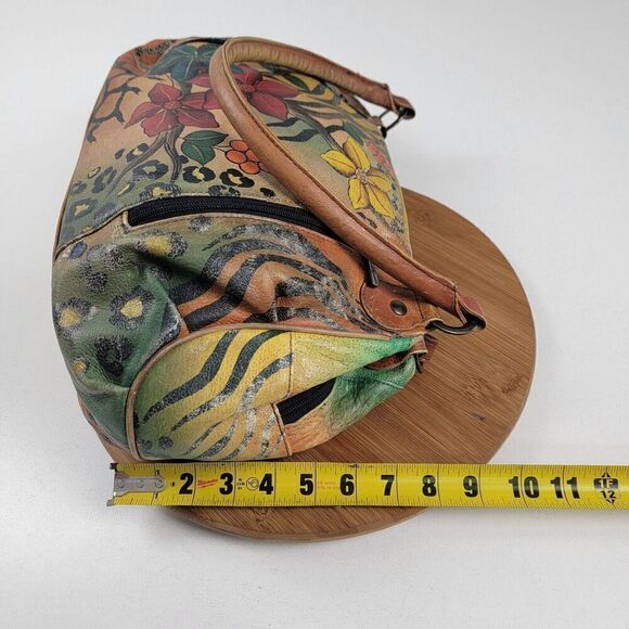 Anna Anuschka Butterfly Painted Leather Shoulder Tote Bag Satchel Purse Handbag - Picture 11 of 16